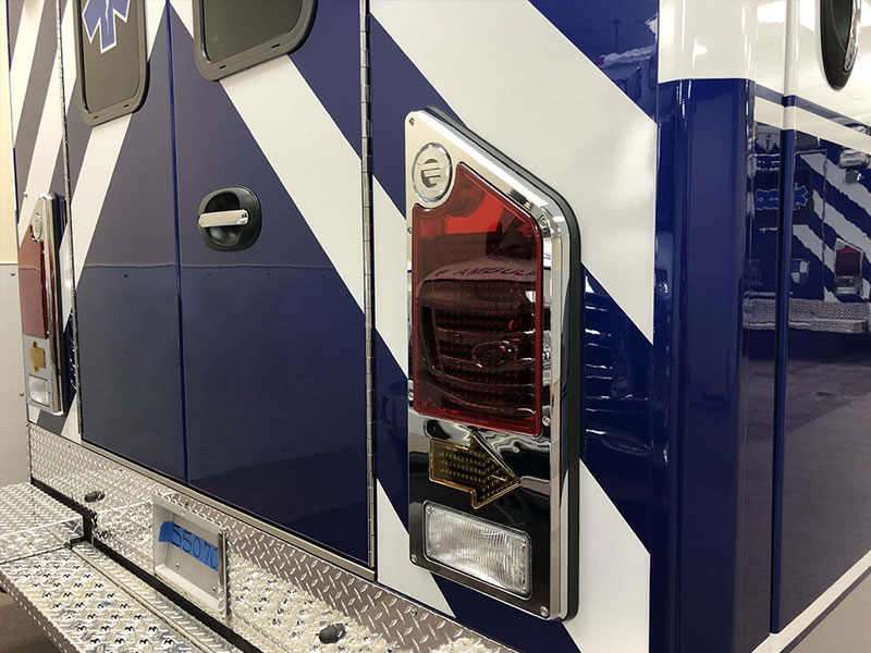 Close up of LED stop tail turn lights on ambulance