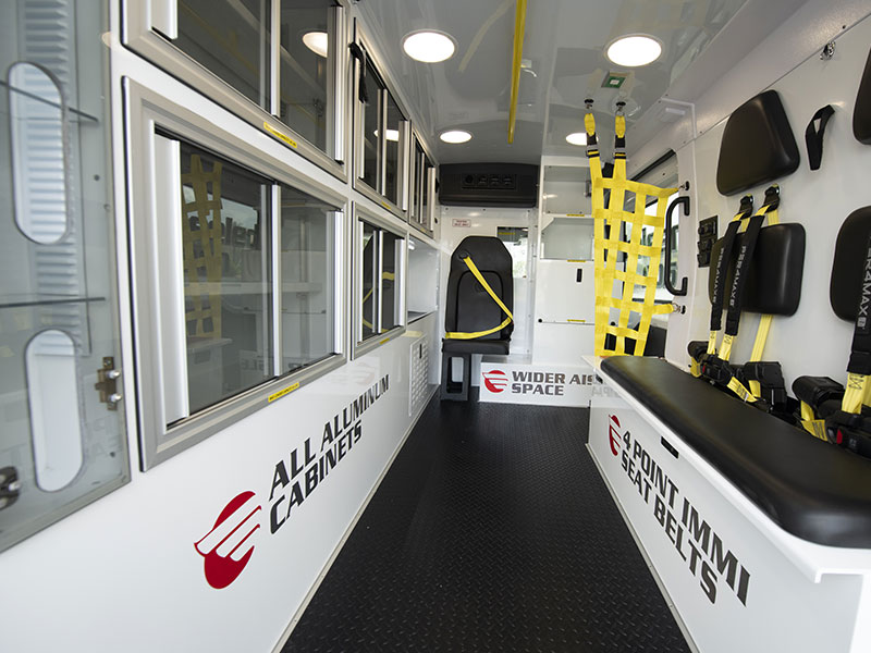 Aluminum cabinets inside of ambulance