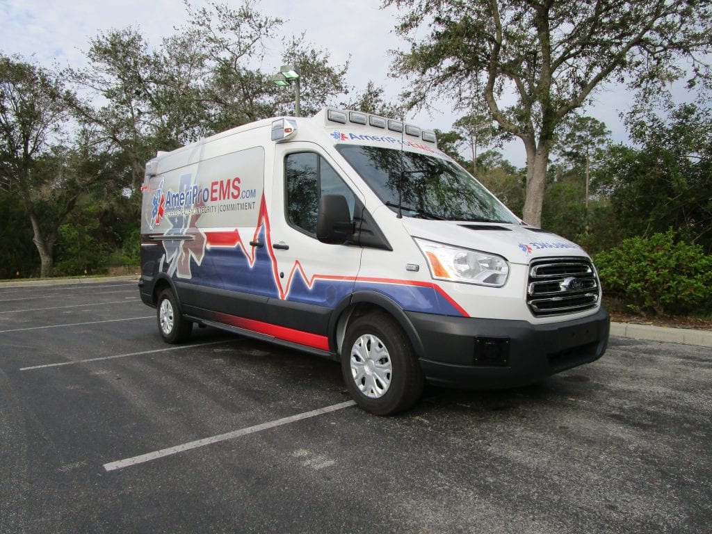 Side of AmeriPro EMS ambulance