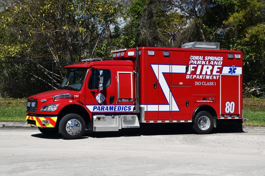 Side of Coral Springs Parkland Fire Department ambulance