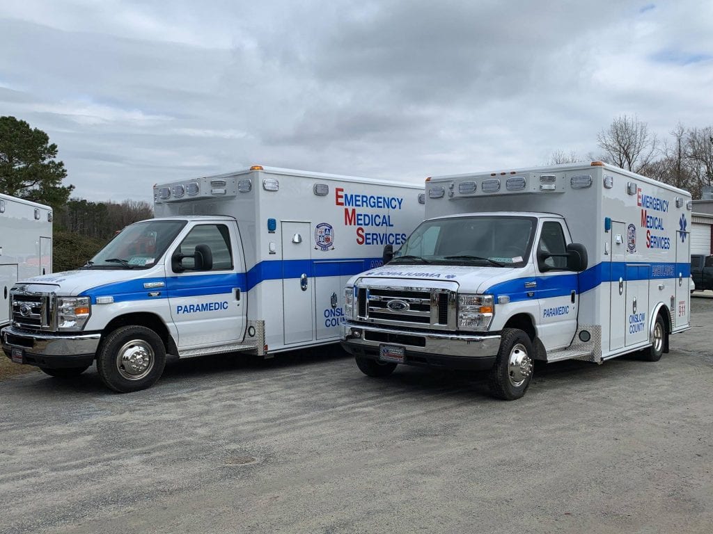 Two Emergency Medical Services ambulances