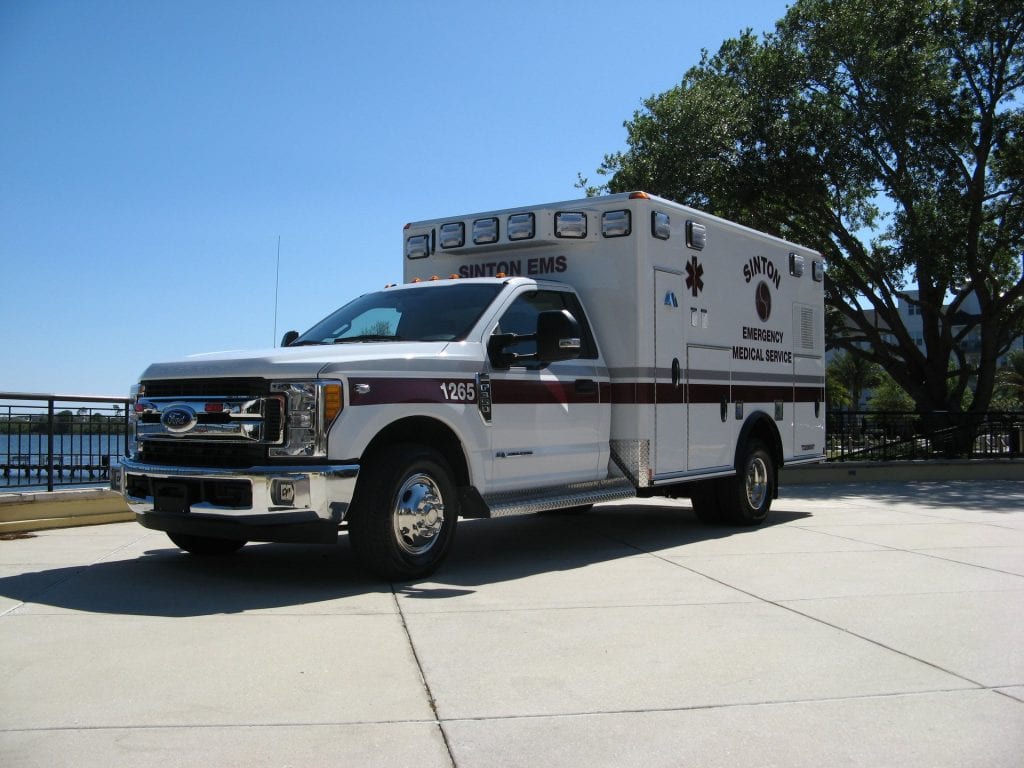 Front angle view of Sinton Emergency Medical Service Ambulance