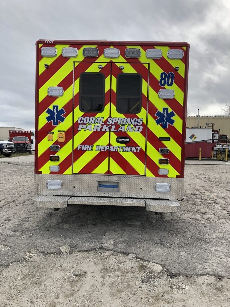 Back of Coral Springs Parkland Fire Department ambulance