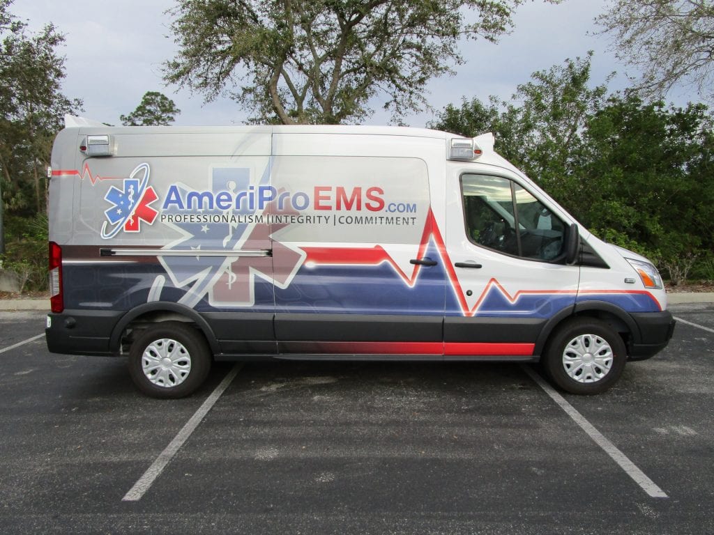 Side of AmeriPro EMS ambulance