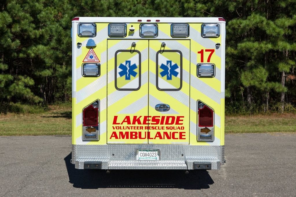 Back of Lakeside Volunteer Rescue Squad ambulance
