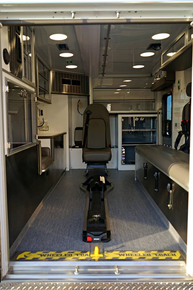 Inside of ambulance showing paramedic seats