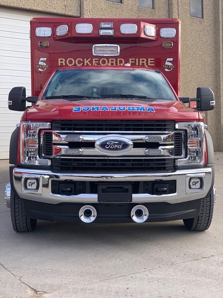 Rockford Fire ambulance - front view