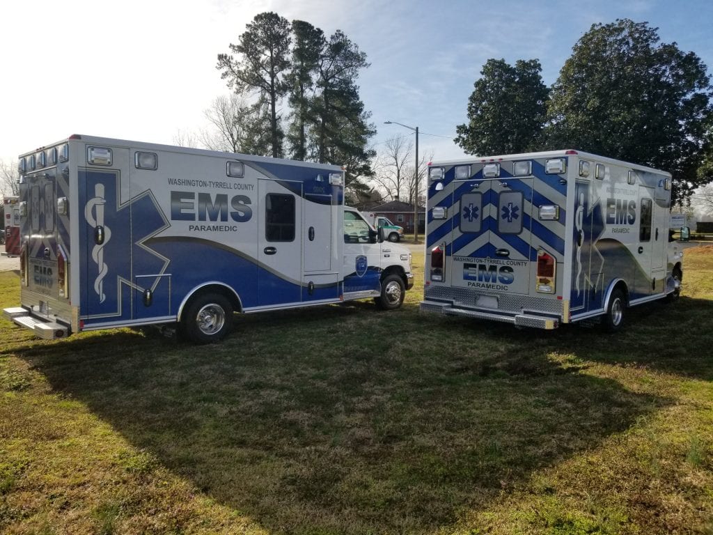 Two Washington-Tyrrel County EMS ambulances