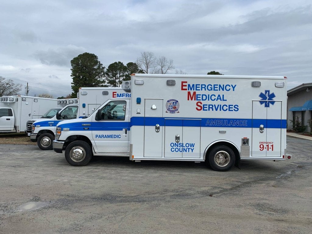 Two Emergency Medical Services ambulances